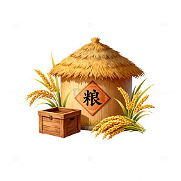 茅草屋稻谷农耕插画