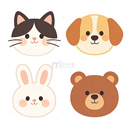 卡通 手绘 元素 动物 兔子 猫 熊 狗