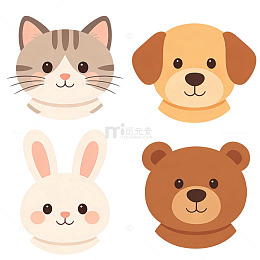 卡通手绘元素动物猫狗兔子熊