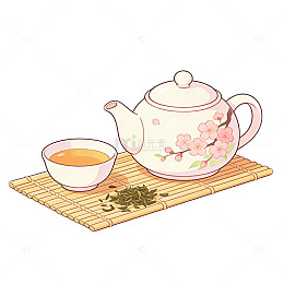 淡雅中式茶具插画