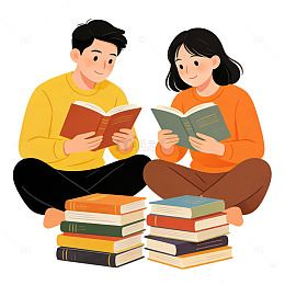 卡通风读书学习场景插画