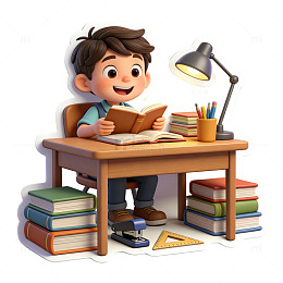 卡通学习场景儿童阅读插画