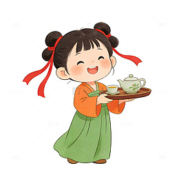 卡通汉服小女孩茶具插图