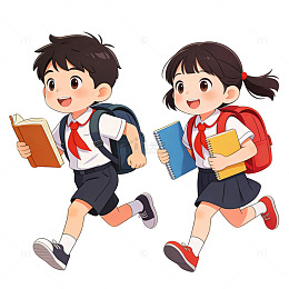 卡通学生上学插画