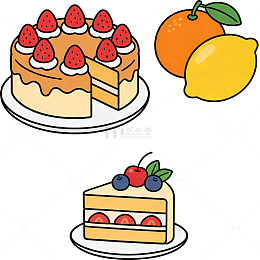 美食，甜点，卡通扁平元素