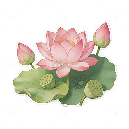 水墨荷花插画贴纸设计
