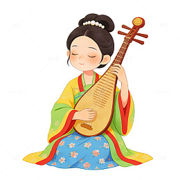 卡通汉服少女弹琵琶插画