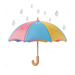 卡通彩色雨伞雨滴插画