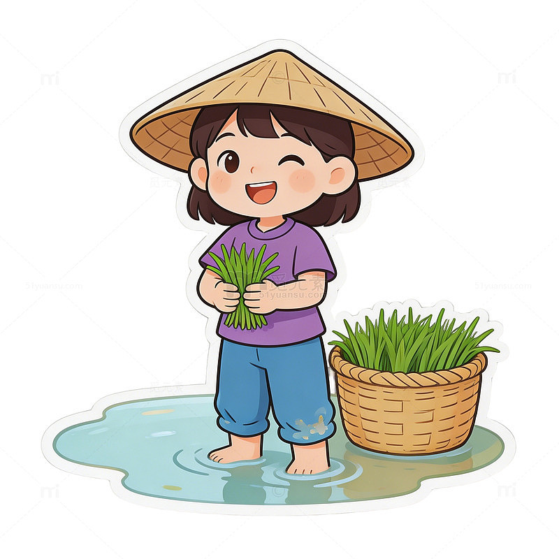 卡通农妇插秧图