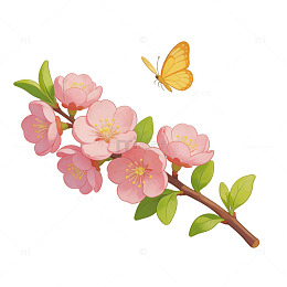 卡通春天花卉蝴蝶插画