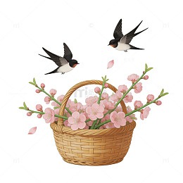 燕子花篮春日插画