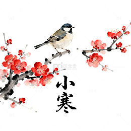 水墨画花鸟图梅花小鸟