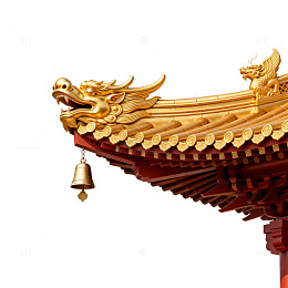 金色飞檐龙雕古建筑细节