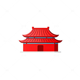 中国传统红色古建筑矢量图标