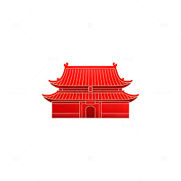 传统红色中国建筑图标设计