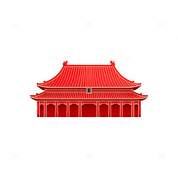 中国传统红色宫殿建筑矢量图案