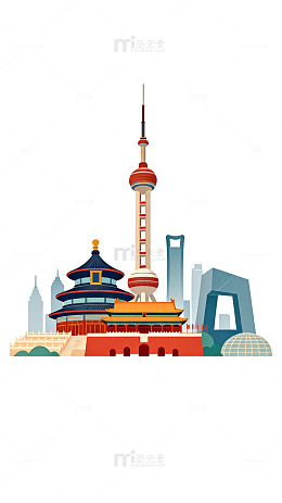 城市地标插画风格设计素材