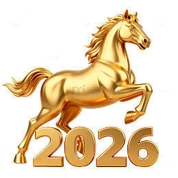 金色马年2026三维图像
