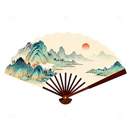 古风山水画扇图案