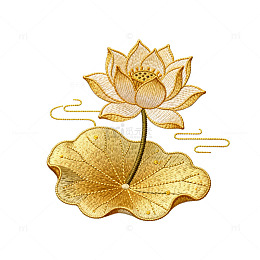 金色刺绣荷花图案