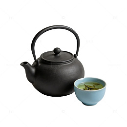 简约黑色铁壶与茶杯