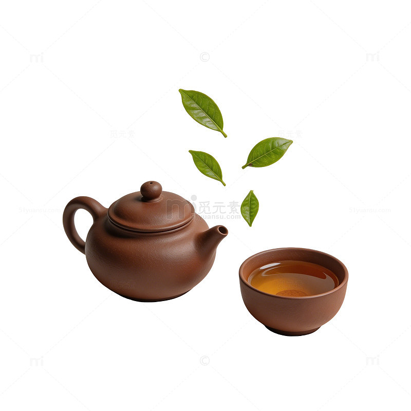 紫砂壶茶杯茶文化元素