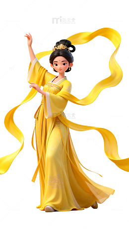 古典舞蹈黄色长裙女性插画