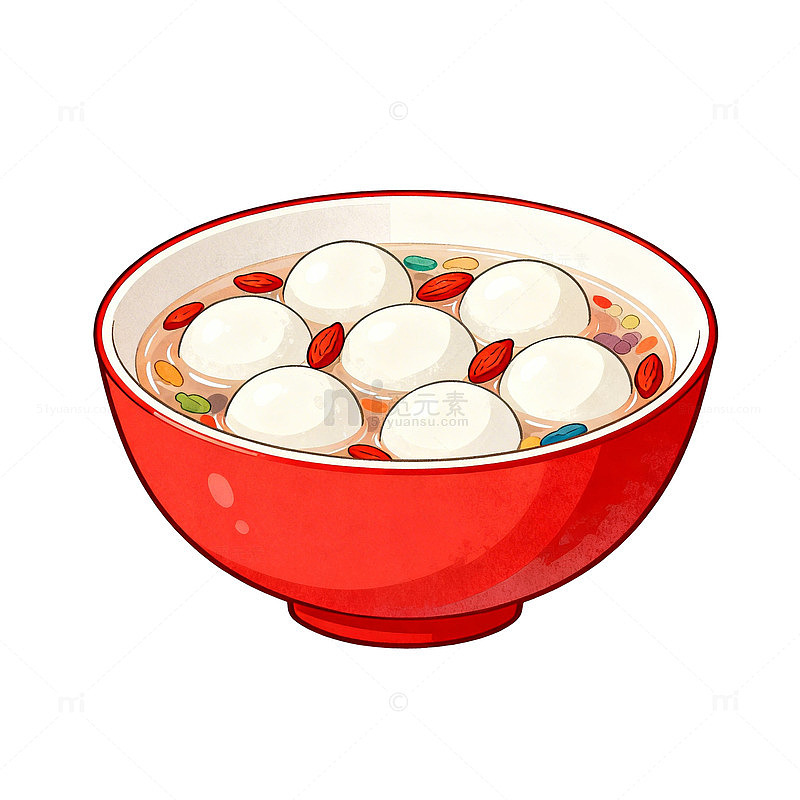 红色碗汤圆插画