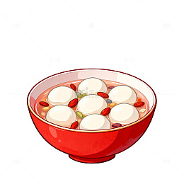 红色碗汤圆插画设计素材