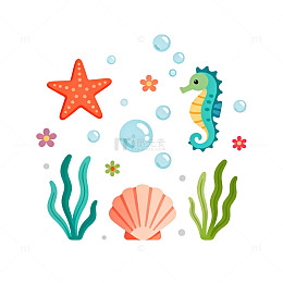 卡通海洋生物贴纸插画