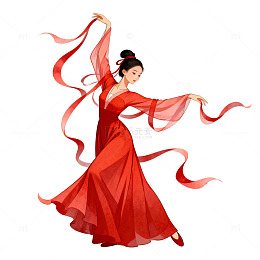 古典舞红色长裙插画素材