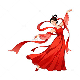 古风舞女红色长裙插画