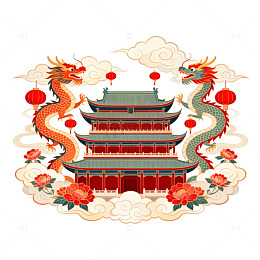 中国风古建筑龙凤图案设计素材