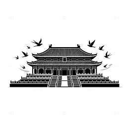 黑白色调传统建筑矢量插画