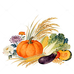 丰收季节果蔬花卉组合插画