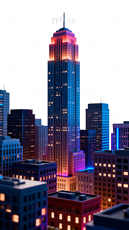 都市夜景高楼灯光建筑模型
