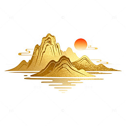 金色山水画日落艺术矢量图