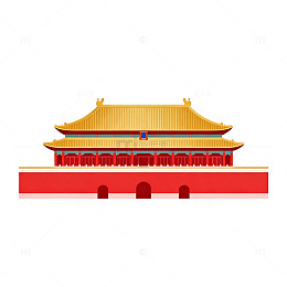 卡通风格中国传统建筑插画