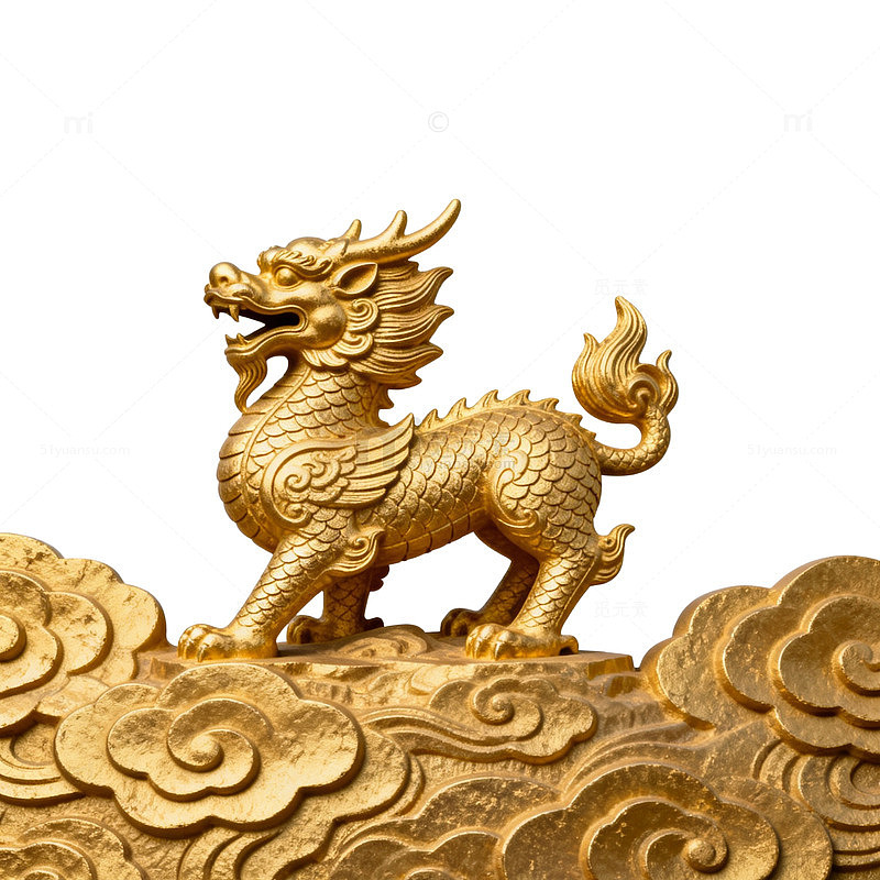 金色麒麟雕塑传统工艺装饰品