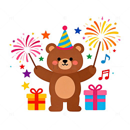 卡通熊生日派对矢量插画