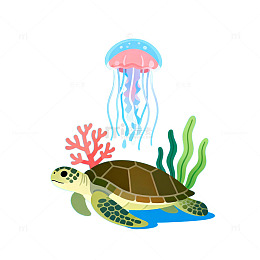 卡通海洋动物插画