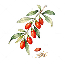 水彩风格枸杞插画素材