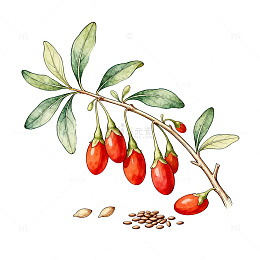 水彩风格枸杞植物插画