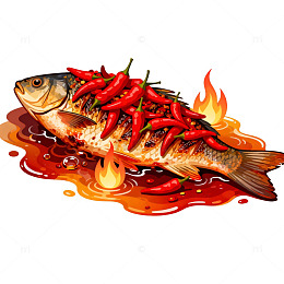 麻辣鱼美食插画设计素材