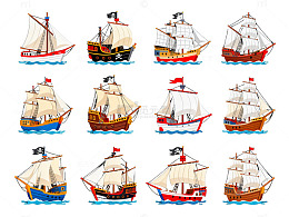 卡通帆船插画集合
