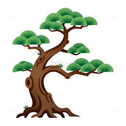 卡通风格盆景树矢量插画