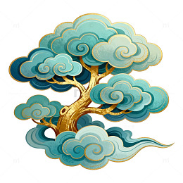 祥云古树艺术插画