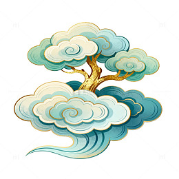 中国风祥云古树艺术插画