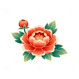 传统风格牡丹花卉图案设计元素