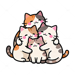 可爱卡通猫咪堆叠插画
